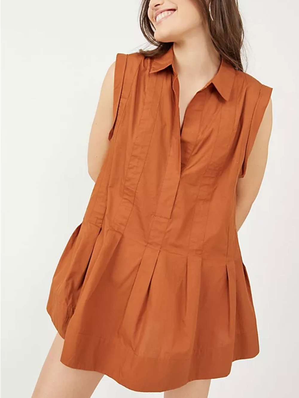 Free People Naomi Mini Dress 100% Cotton Brown Orange Rust Sleeveless Size XL
